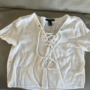 White lace up forever 21 top